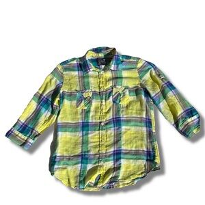 American Eagle Plaid Button-Up – Size M | 100% Cotton | Sunny Vibes |